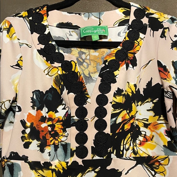 Pappagallo Floral Long Sleeve Dress - Black and Yellow - Picture 4 of 6